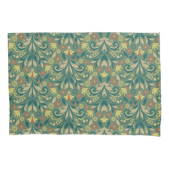 Elegant Floral Pattern in Yellow and Red on Green (Frente-Esquerda)