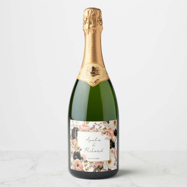 Elegant Floral Personalized Wedding Bottle Labels (Frente)