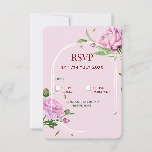Elegant Floral RSVP Card in Soft Pink for Wedding  (Frente)