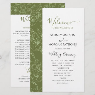 Elegant Floral Sage Green Wedemony Program