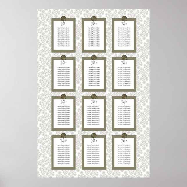 Elegant Floral Toile Seating Chart Poster (Frente)
