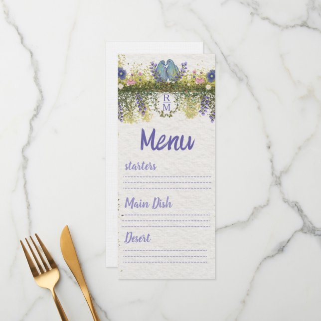 Elegant Floral Wedding Menu Card 4x9. 5 (Frente/Verso In Situ)