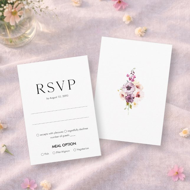 Elegant Floral Wedding RSVP Card with Meal Choice (Criador carregado)