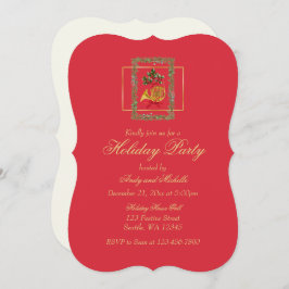 Elegant French Horn Christmas Cherry Red Flat Card