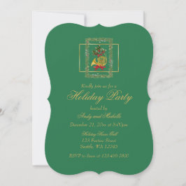 Elegant French Horn Christmas Green Flat Card