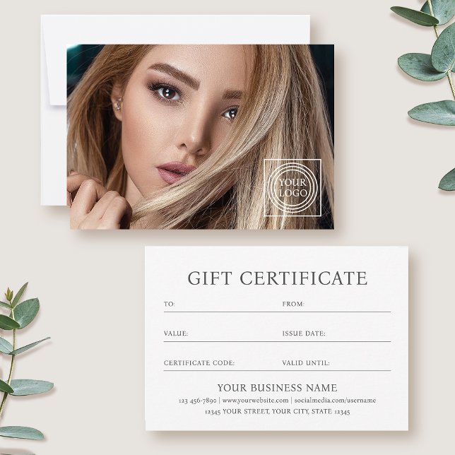 Elegant Gift Certificate Business Logo Photo Card (Criador carregado)