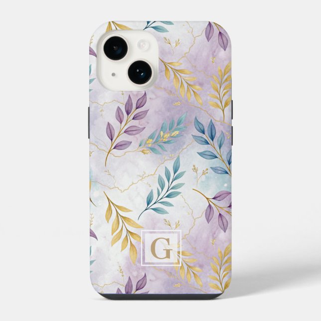 Elegant Gold Botanical Marble Mongram (Verso)