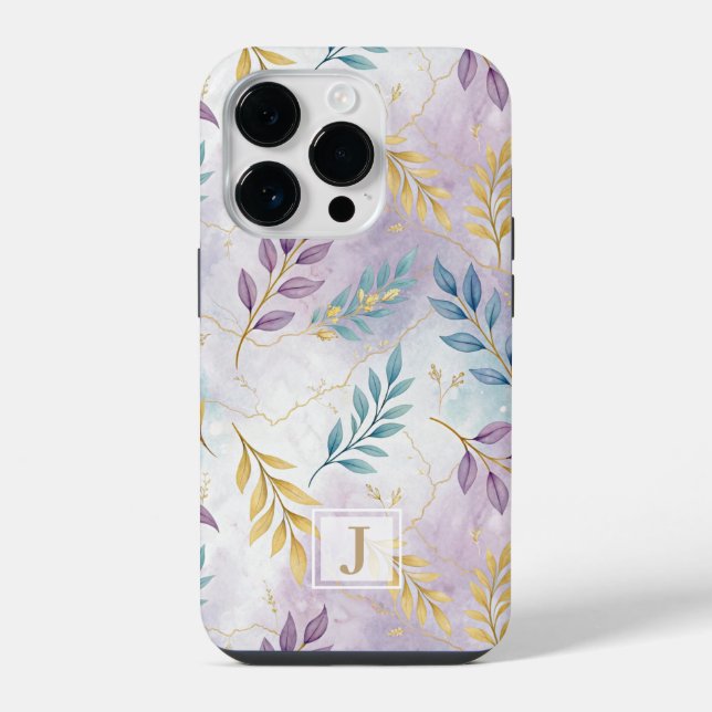 Elegant Gold Botanical Marble Mongram (Verso)