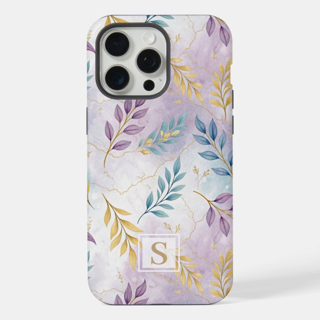 Elegant Gold Botanical Marble Mongram (Verso)