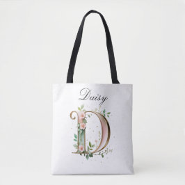 Elegant Gold Floral Letter D All-Over Print Tote