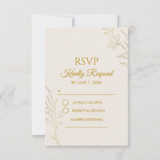 Elegant Gold Floral QR Code Wedding RSVP Card