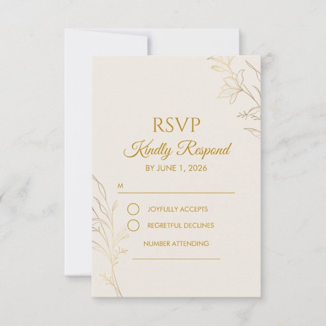 Elegant Gold Floral QR Code Wedding RSVP Card (Frente)