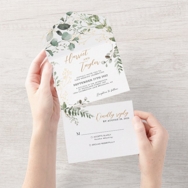 Elegant Gold Greenery Eucalyptus Monogram Wedding (Tearaway)