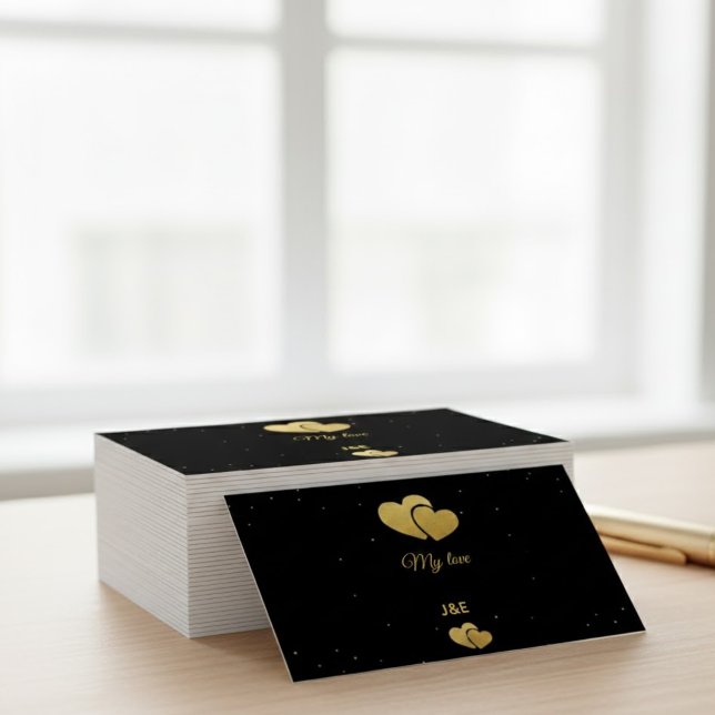 Elegant Gold Hearts Black Minimalist Profile Card (Criador carregado)