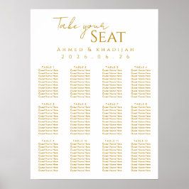 Elegant Gold Islamic Wedding Seating Chart Poster