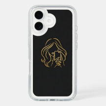 Elegant Gold Line Art Selfie Girl iPhone 16 Case