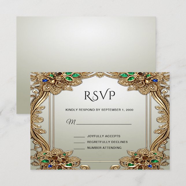 Elegant Gold Ornate RSVP Card (Frente/Verso)
