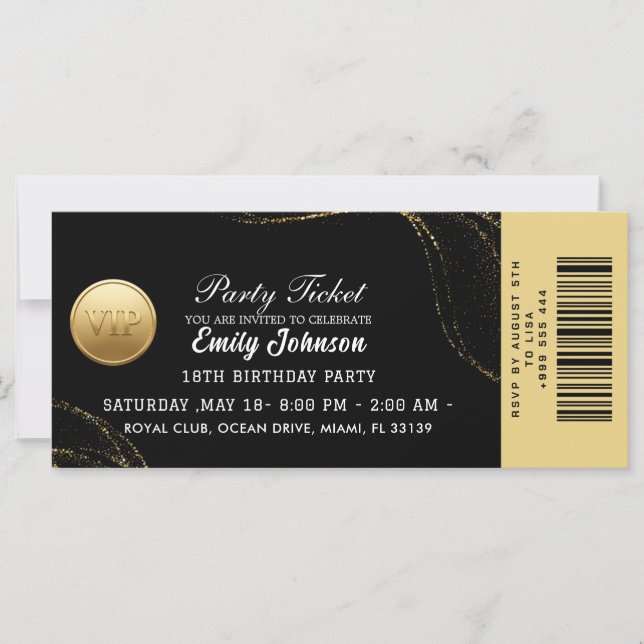 Elegant Gold Party Ticket Invitation (Frente)