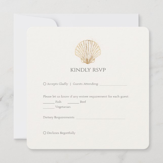 Elegant Gold Seashell Creamy Wedding RSVP (Frente)
