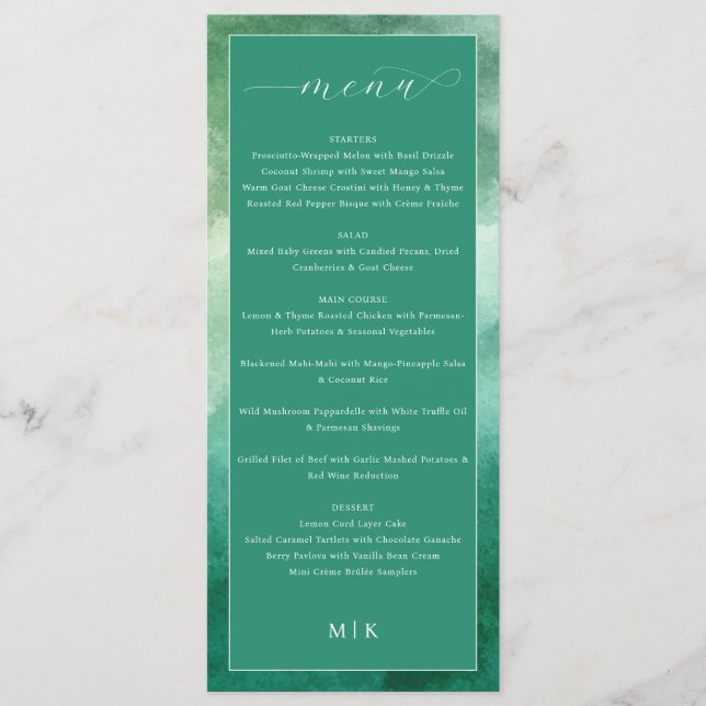 Elegant Green Formal Wedding Menu (Frente)