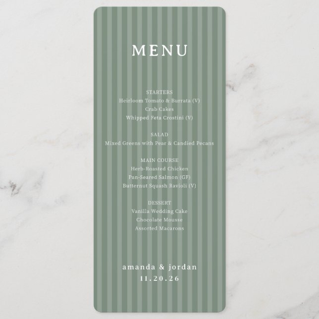 Elegant Green Menu Stripes (Frente)