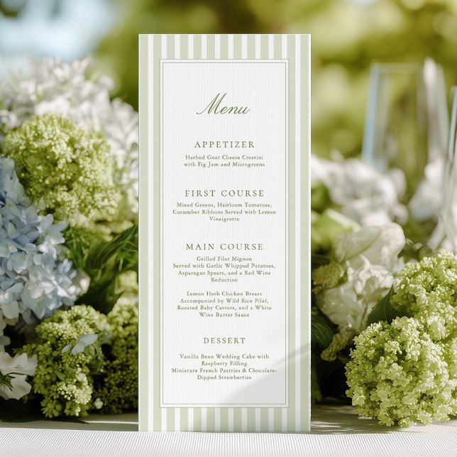 Elegant Green Stripes Wedding Menu (Criador carregado)