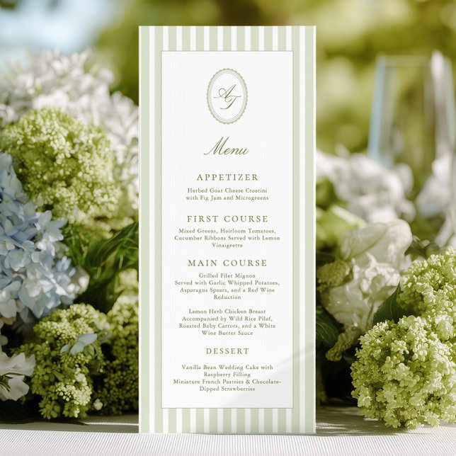 Elegant Green Stripes Wedding Menu (Criador carregado)