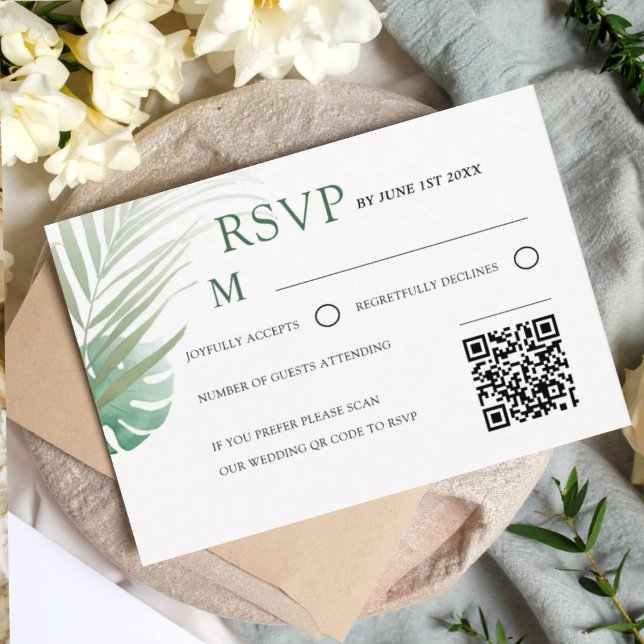Elegant Green Tropical RSVP Wedding  (Criador carregado)