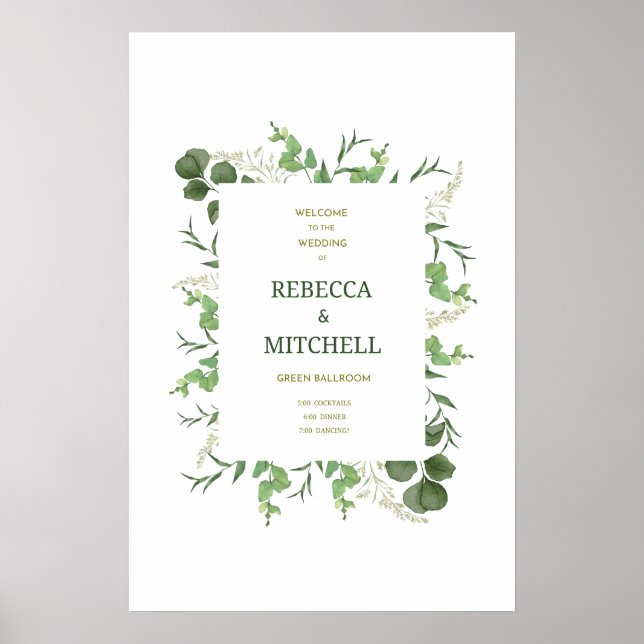Elegant Greenery Wedding Welcome Poster (Frente)