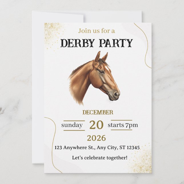 Elegant Horse Derby Party Invitation (Frente)