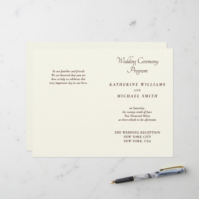 Elegant Ivory And Cream Minimal Wedding Programs (Frente/Verso In Situ)