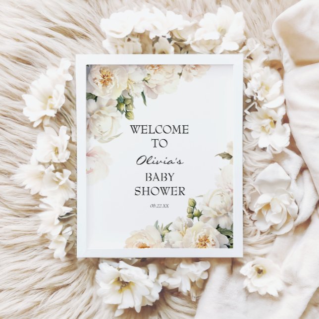 Elegant Ivory Peony Neutral Baby Poster (Criador carregado)
