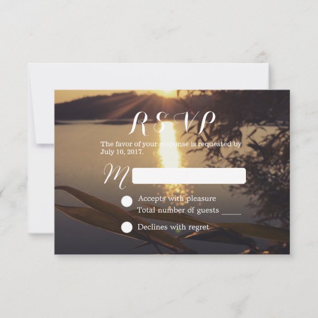 Elegant Lake Sunset Wedding RSVP (Frente)
