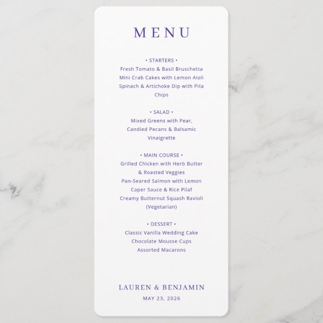 Elegant Lavender Wedding Menu (Frente)