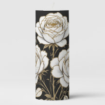 Elegant Line-Art Roses Candle with Gold Accents 