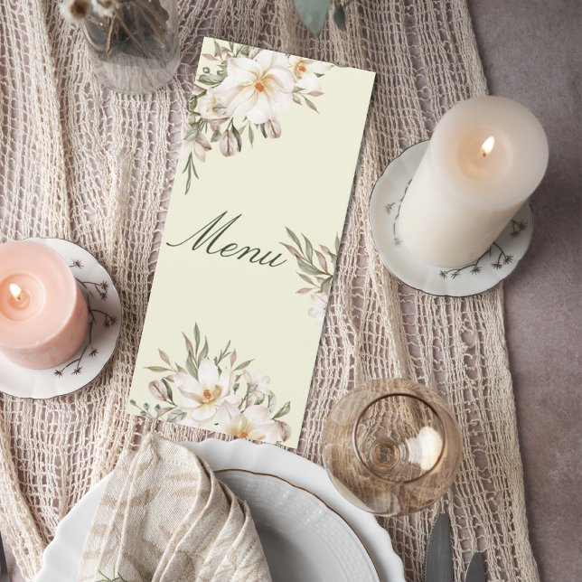 Elegant Magnolia Floral Wedding Menu Card (Criador carregado)