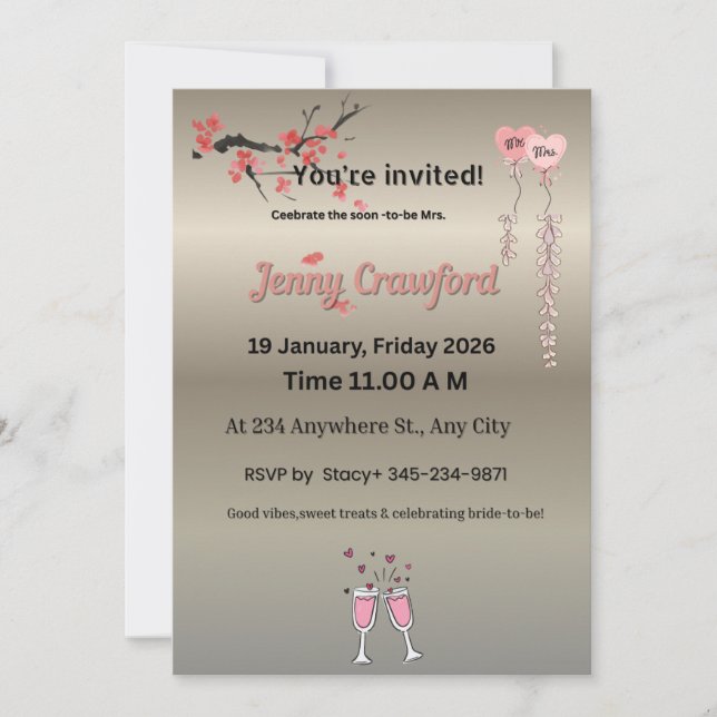 Elegant Metallic Bridal Shower Invitation | Cherry (Frente)