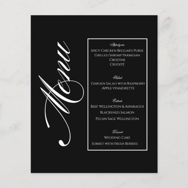 Elegant Minimalist Black & White Wedding Menu (Frente)