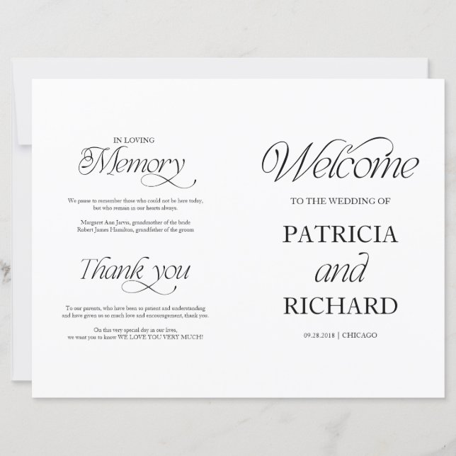 Elegant Minimalist DIY Wedding Folded Program (Frente)