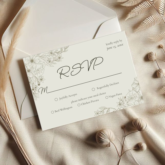 Elegant Minimalist Floral Wedding RSVP Card (Criador carregado)