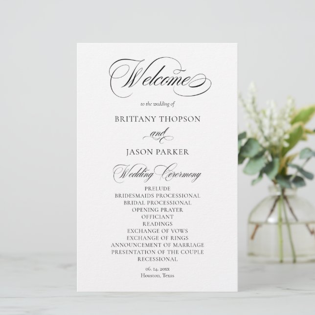 Elegant Minimalist modern Wedding Program (Em pé/Frente)