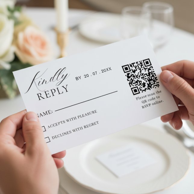 Elegant Minimalist QR Code RSVP Wedding Card (Criador carregado)