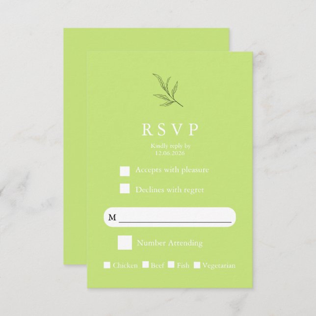 Elegant Minimalist Wedding RSVP Card Modern Simple (Frente/Verso)