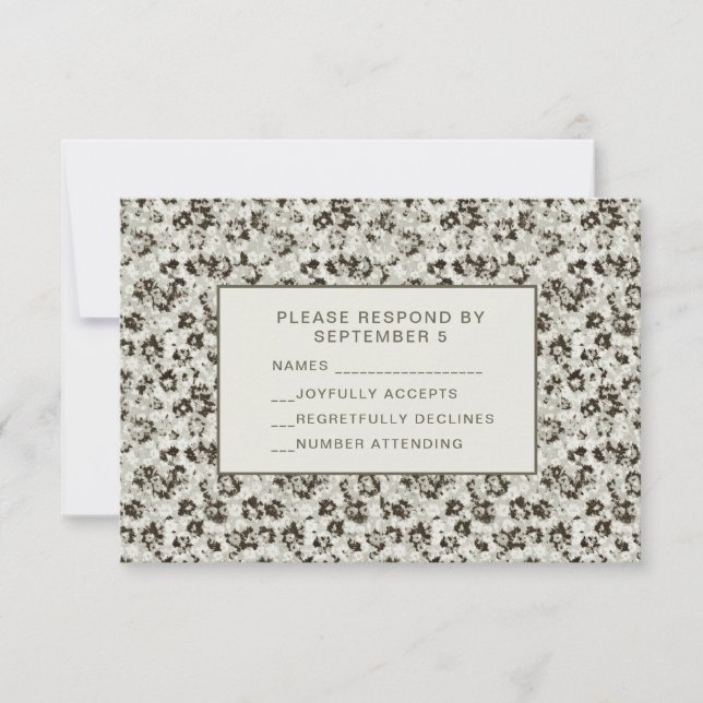 Elegant Modern Floral RSVP Card Silver Black (Frente)