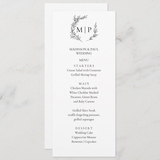 Elegant Monogram Minimalist modern Menu  (Frente/Verso)