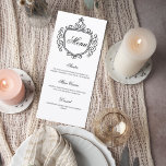 Elegant Monogram Wedding Menu Card<br><div class="desc">Add a refined touch to your reception tables with this elegant wedding menu card featuring a classic crest design. The ornate decorative frame creates a sophisticated focal point while the graceful “Menu” headline and structured layout present each course with timeless style. Designed for formal and romantic celebrations, this menu card...</div>