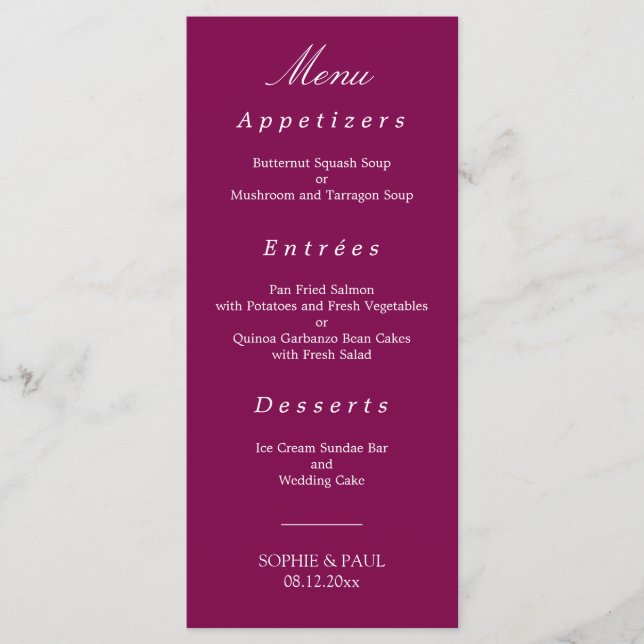 Elegant Mulberry Wedding Menu (Frente)
