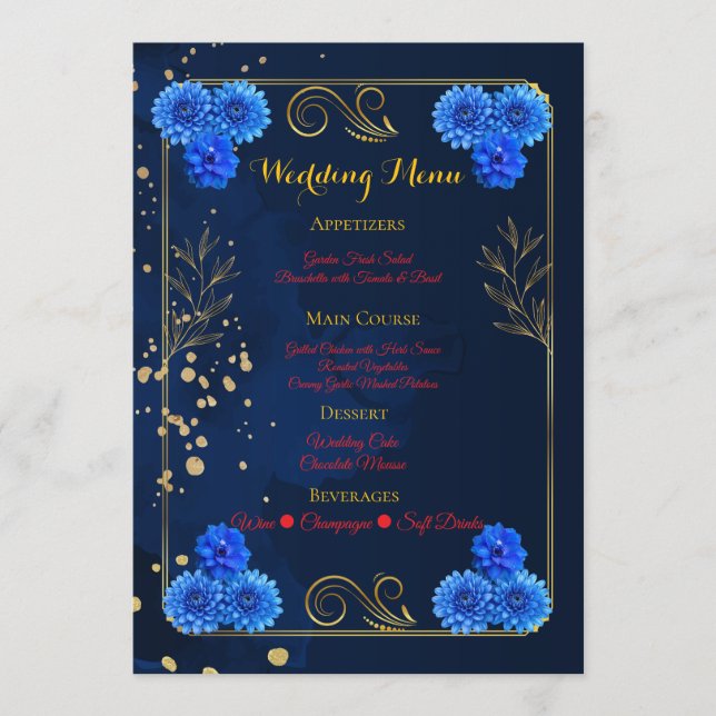 Elegant Navy Blue Reception Menu Template (Frente)
