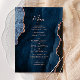 Elegant Navy Blue Rose Gold Agate Wedding Menu