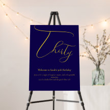 Elegant Navy & Blue Thirty 30th Birthday Welcome 